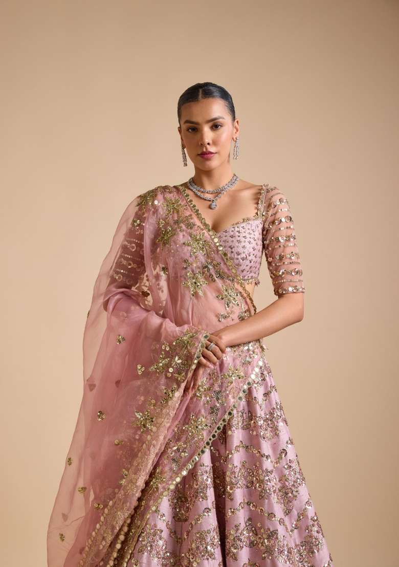 Multicolor Silk Blend Lehenga Set with Sequins for Diwali | Wedding & Festive Wear - Indya