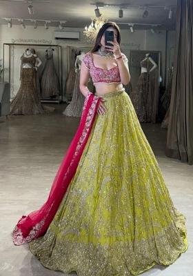 Multicolor Dori Work Georgette Lehenga Set