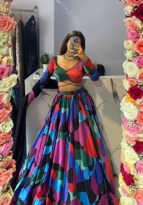 Multicolor Printed Silk Blend Lehenga Set