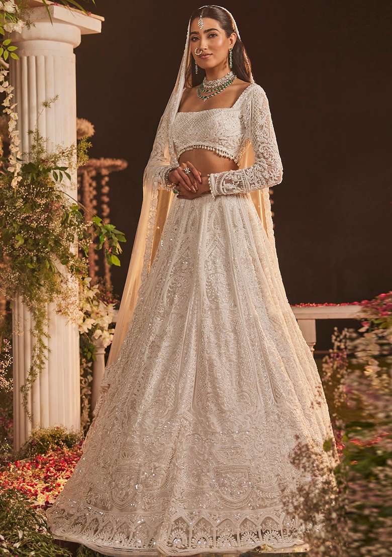 Multicolor Embroidery Net Lehenga Set for Diwali and Festive Wear - Indya