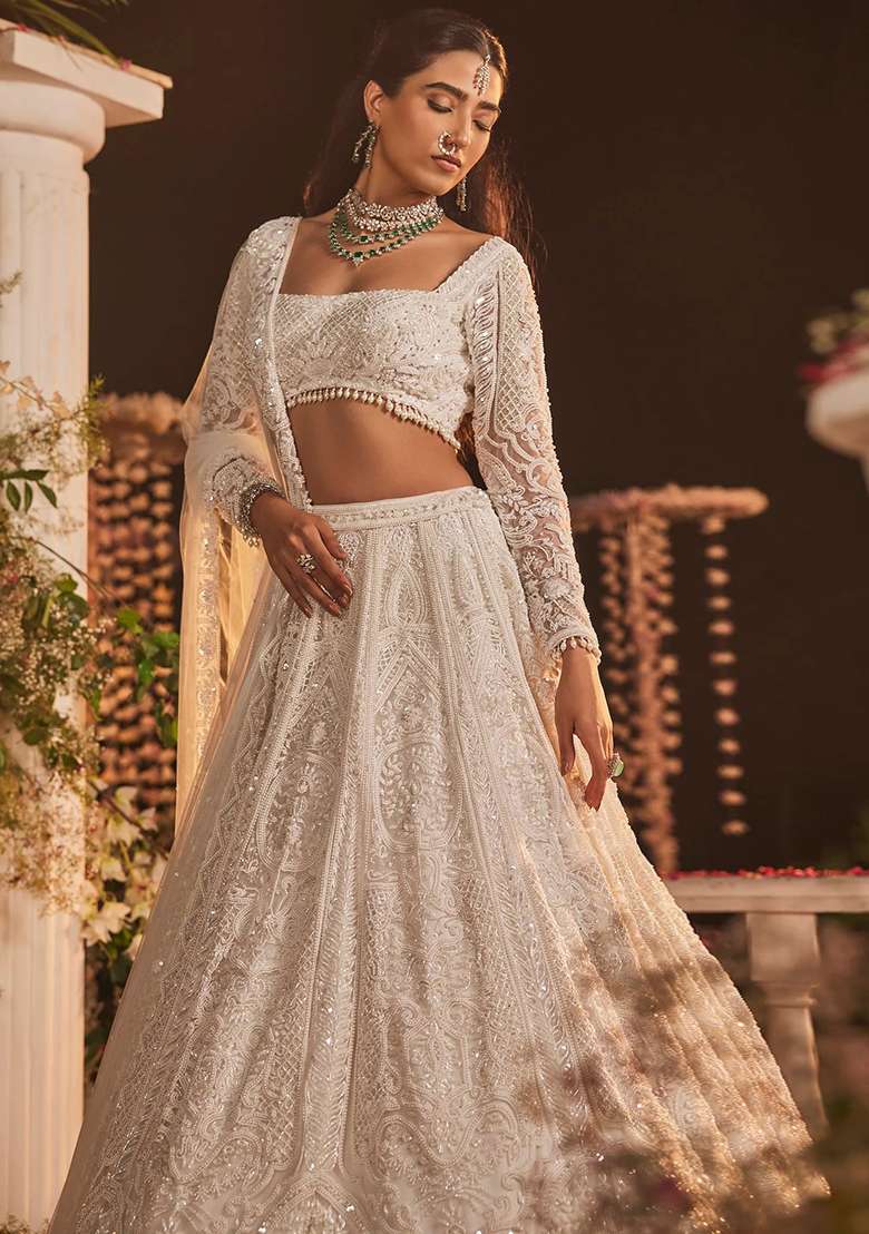 Multicolor Embroidery Net Lehenga Set for Diwali and Festive Wear - Indya