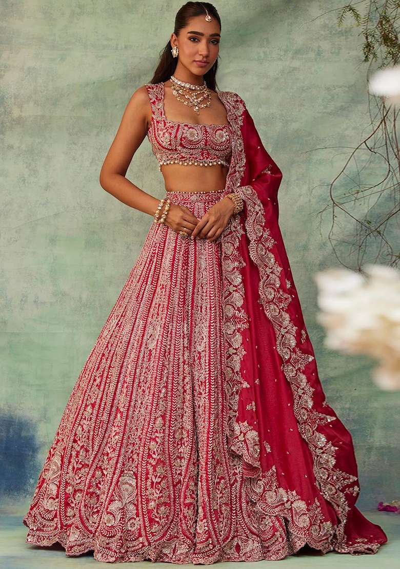 Multicolor Silk Blend Lehenga Set with Embroidery for Diwali | Wedding & Festive Wear - Indya