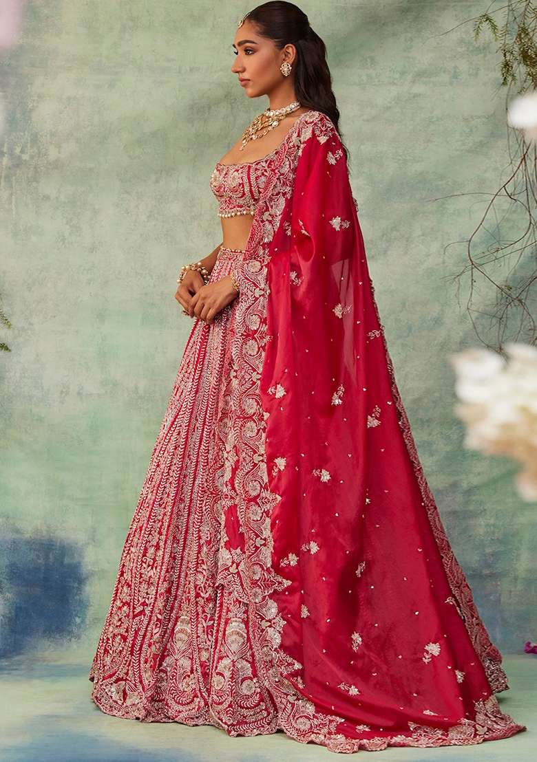 Multicolor Silk Blend Lehenga Set with Embroidery for Diwali | Wedding & Festive Wear - Indya