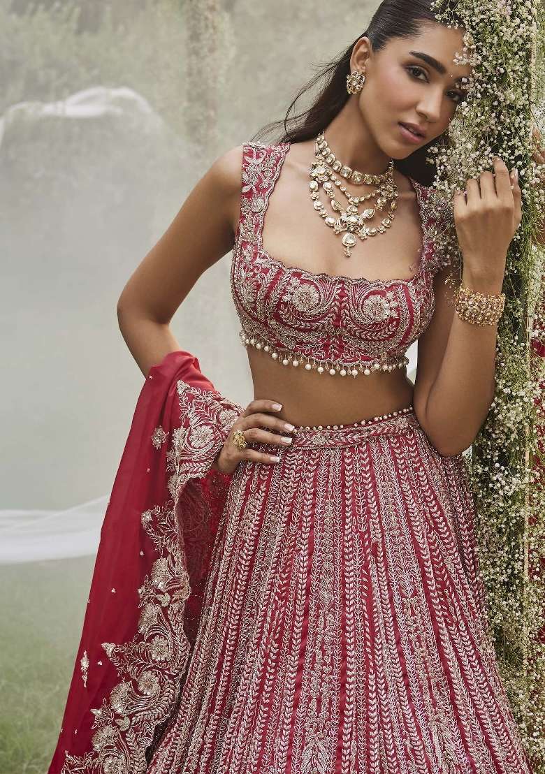 Multicolor Silk Blend Lehenga Set with Embroidery for Diwali | Wedding & Festive Wear - Indya