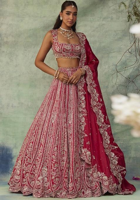 Multicolor Embroidery Silk Lehenga Set
