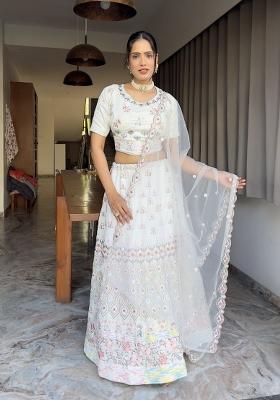 Multicolor Embroidery Georgette Lehenga Set