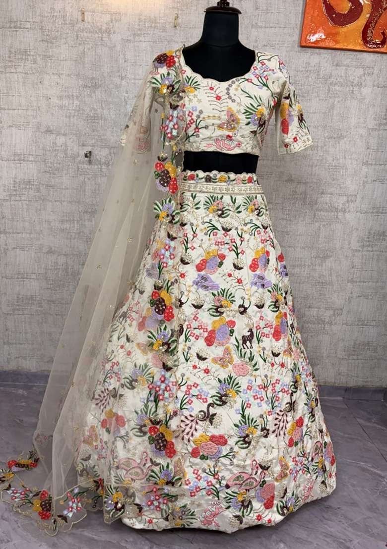 Multicolor Embroidery Georgette Lehenga Set - Indya