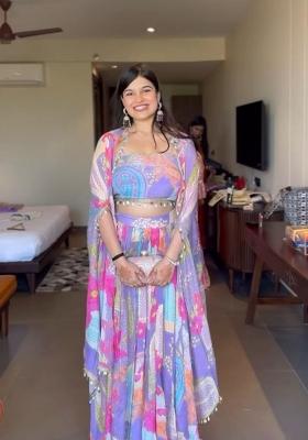 Multicolor Printed Silk Blend Lehenga Set