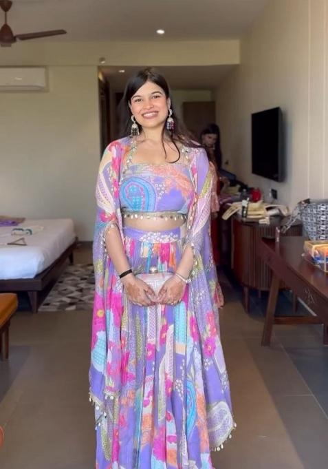 Multicolor Printed Silk Lehenga Set