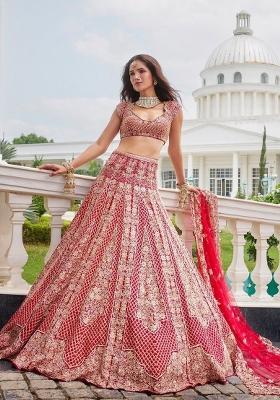 Multicolor Embroidery Satin Lehenga Set