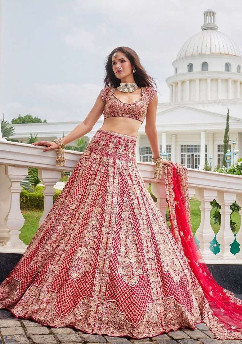 Multicolor Embroidery Satin Lehenga Set for Diwali and Festive Wear - Indya