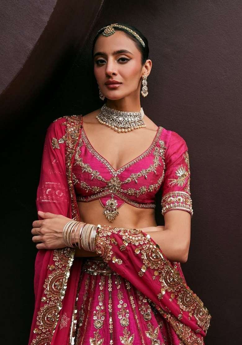 Multicolor Silk Blend Lehenga Set with Embroidery for Diwali | Wedding & Festive Wear - Indya