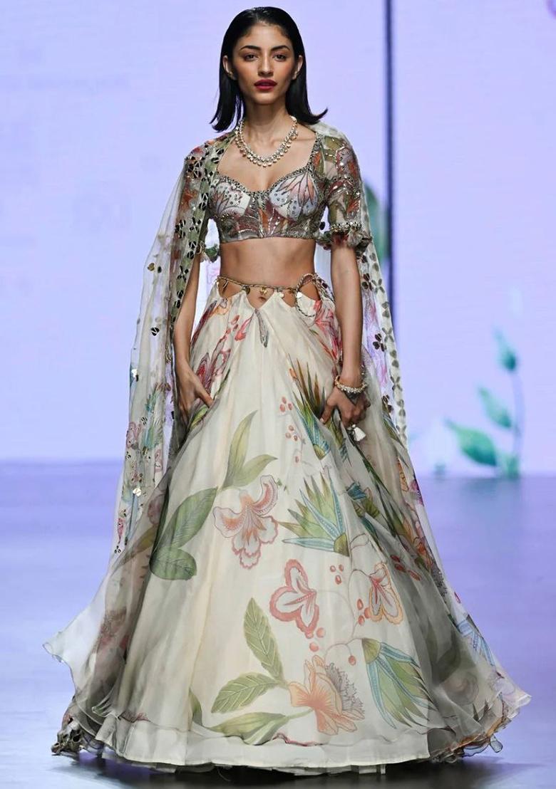 Multicolor Printed Silk Lehenga Set - Indya