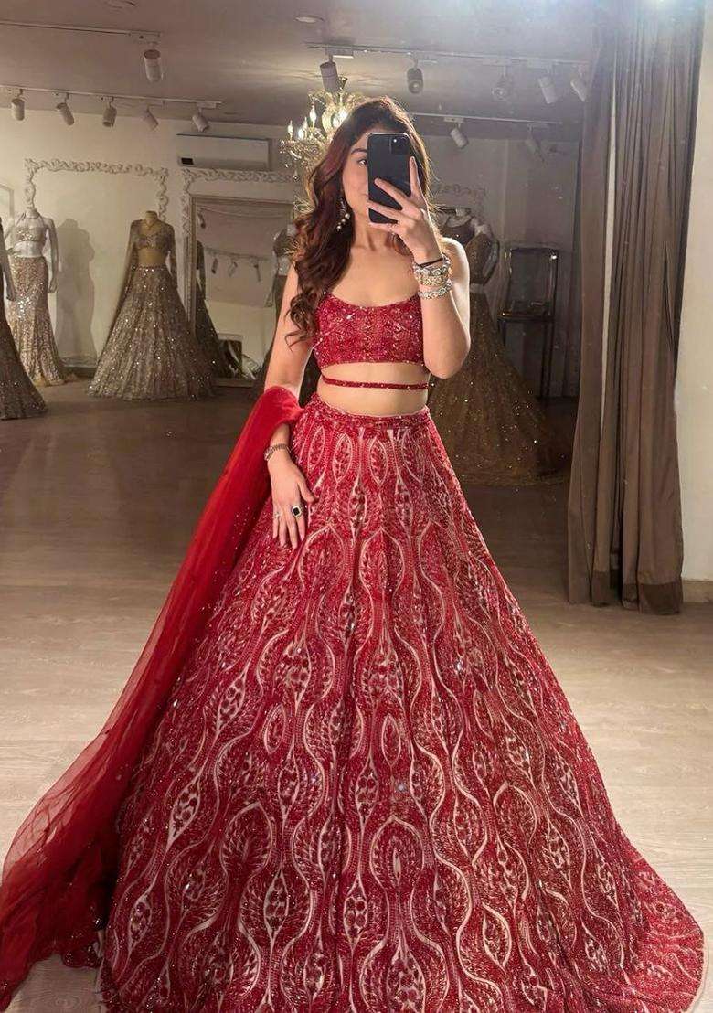 Multicolor Net Lehenga Set with Embroidery for Diwali | Wedding & Festive Wear - Indya