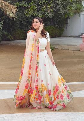 Multicolor Printed Silk Lehenga Set