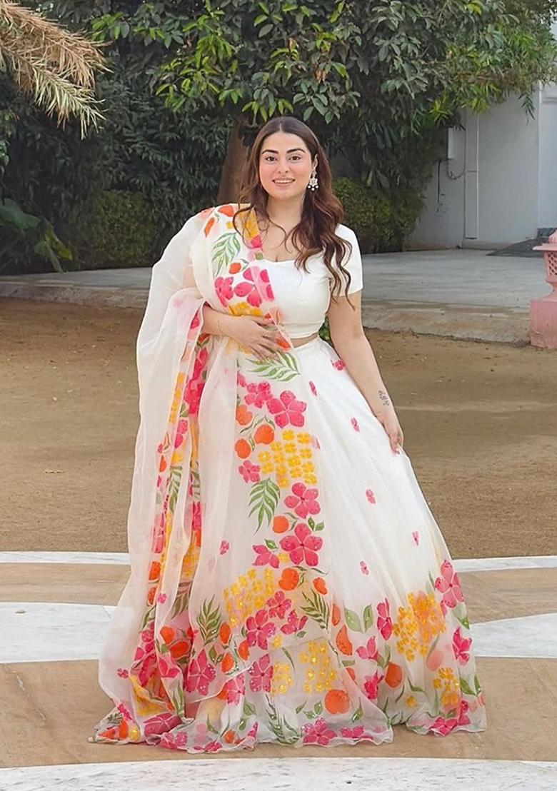 Multicolor Printed Silk Lehenga Set - Indya