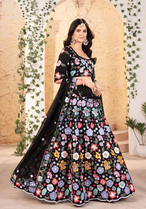 Multicolor Embroidery Georgette Lehenga Set