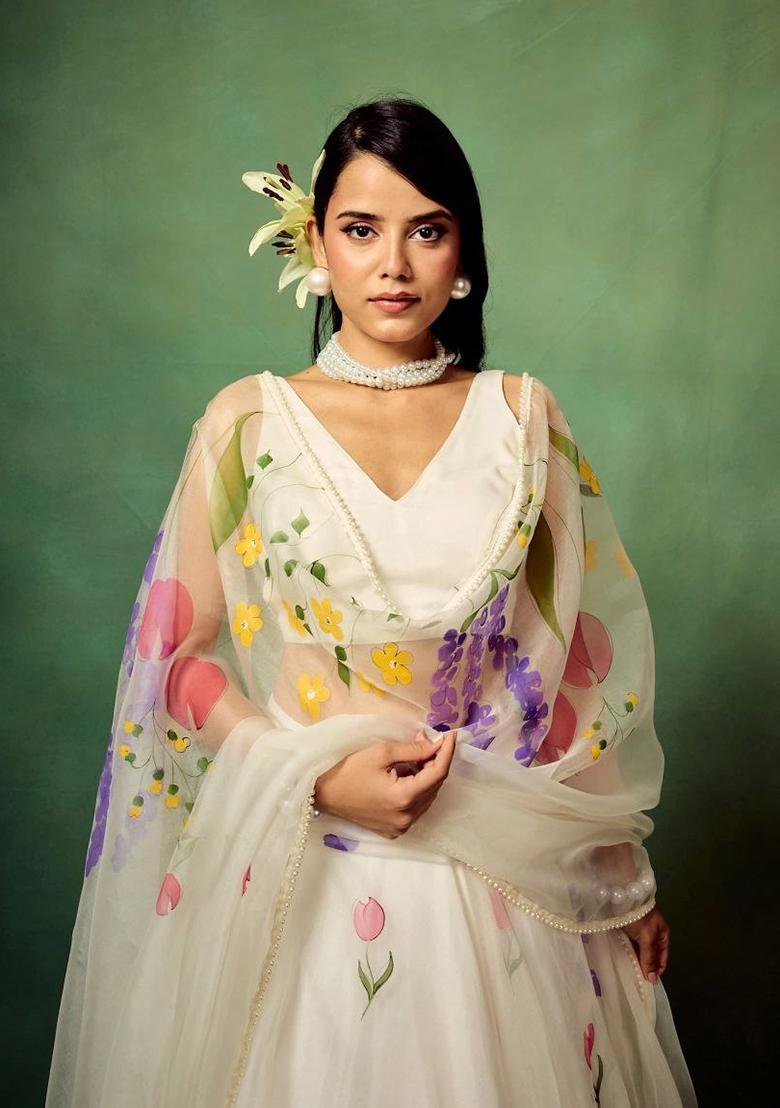 Multicolor Printed Silk Lehenga Set - Indya