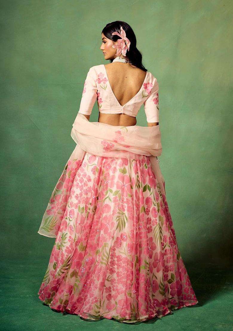 Multicolor Silk Blend Lehenga Set with Printed for Diwali | Wedding & Festive Wear - Indya
