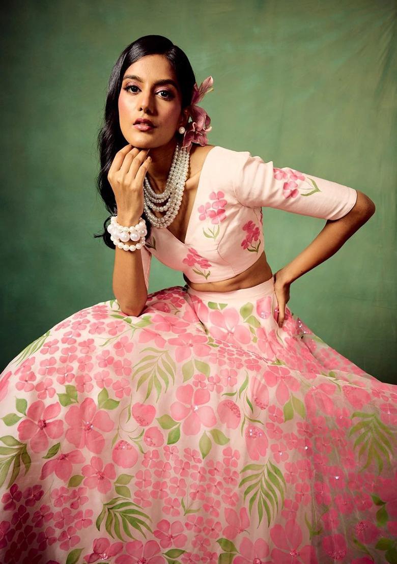 Multicolor Printed Silk Lehenga Set - Indya