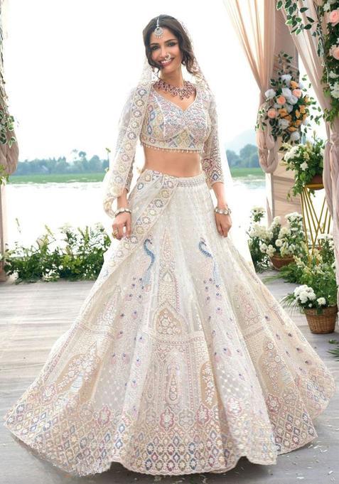 Multicolor Embroidery Net Lehenga Set