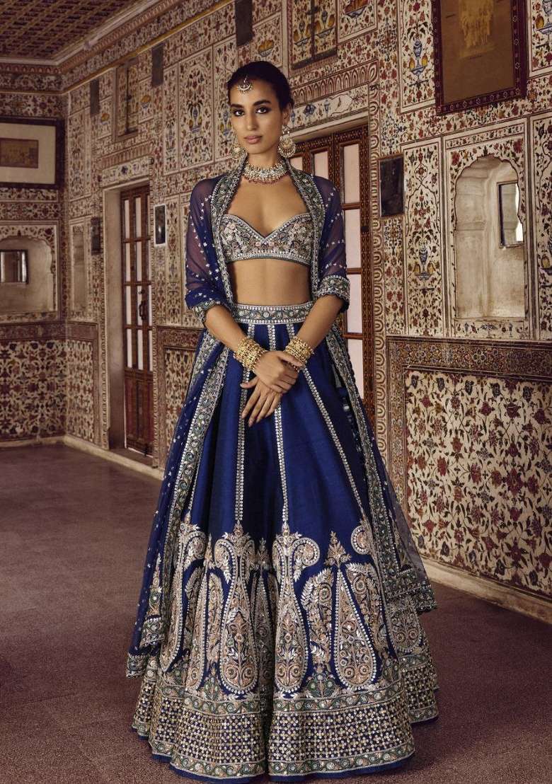 Multicolor Embellished Silk Blend Lehenga Set for Diwali | Wedding & Festive Wear - Indya