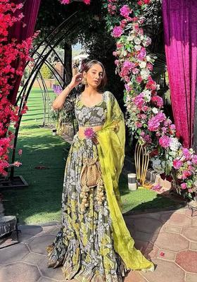 Multicolor Printed Silk Lehenga Set