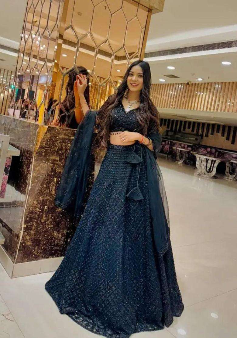 Multicolor Net Lehenga Set with Embroidery for Diwali | Wedding & Festive Wear - Indya