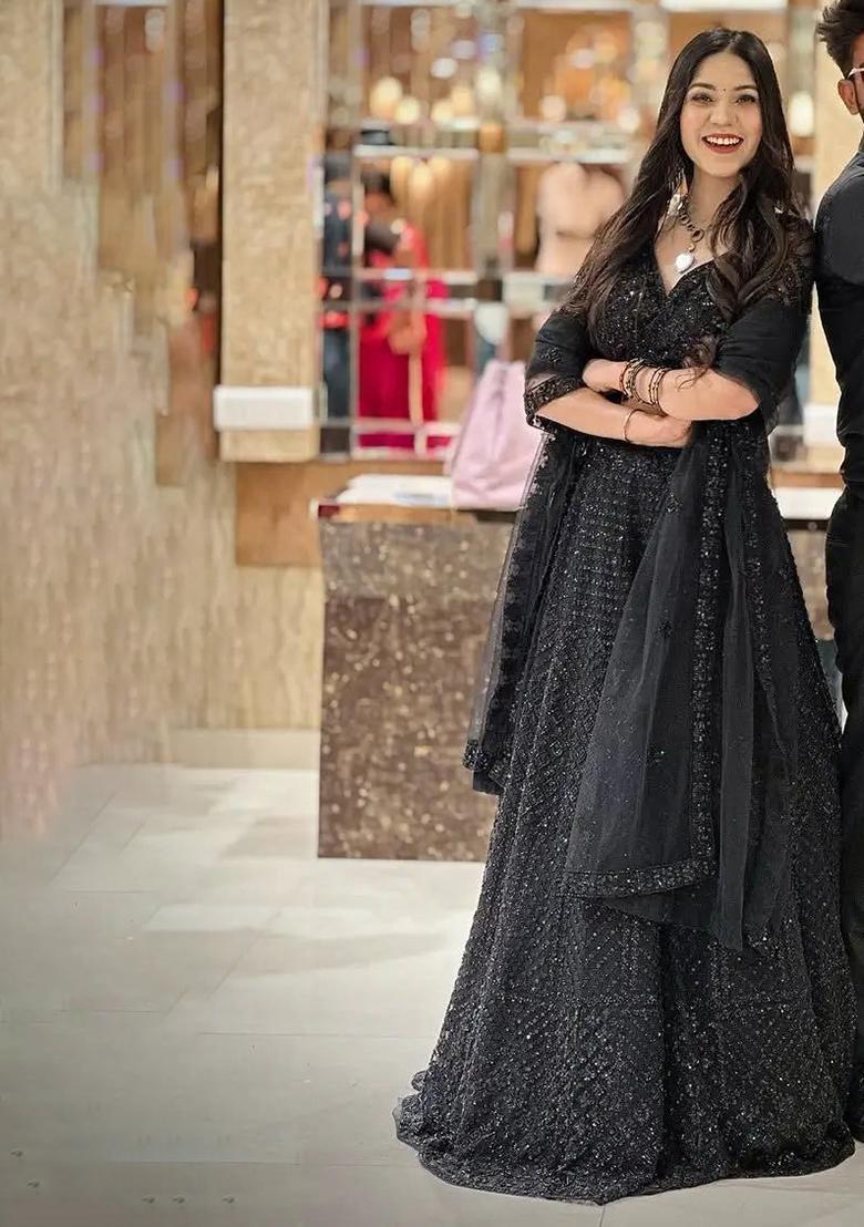 Multicolor Embroidery Net Lehenga Set - Indya