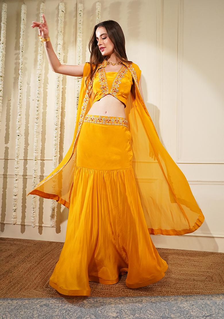 Sea Green Embroidery Silk Lehenga Set - Indya