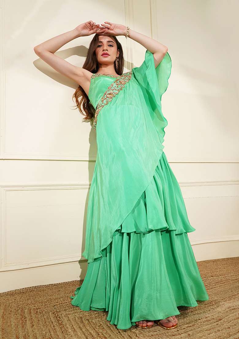 Mustard Gota Patti Silk Blend Lehenga Set - Indya
