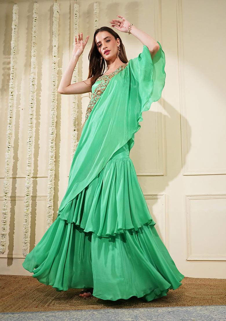 Mustard Gota Patti Silk Lehenga Set - Indya