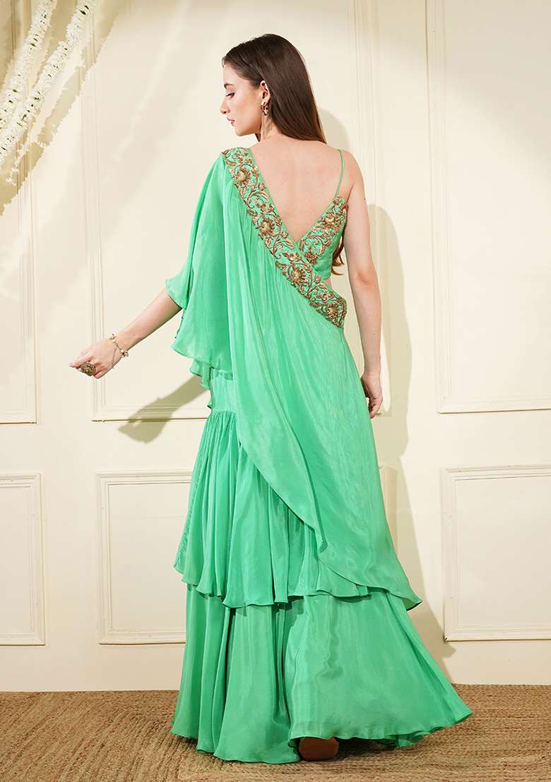 Mustard Gota Patti Silk Blend Lehenga Set - Indya