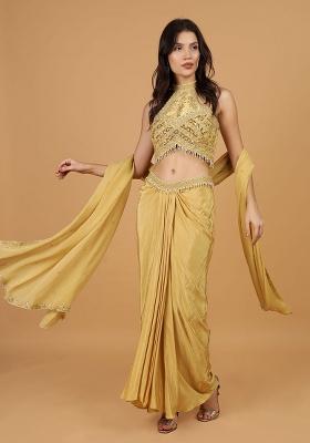 Beige Embroidery Silk Lehenga Set