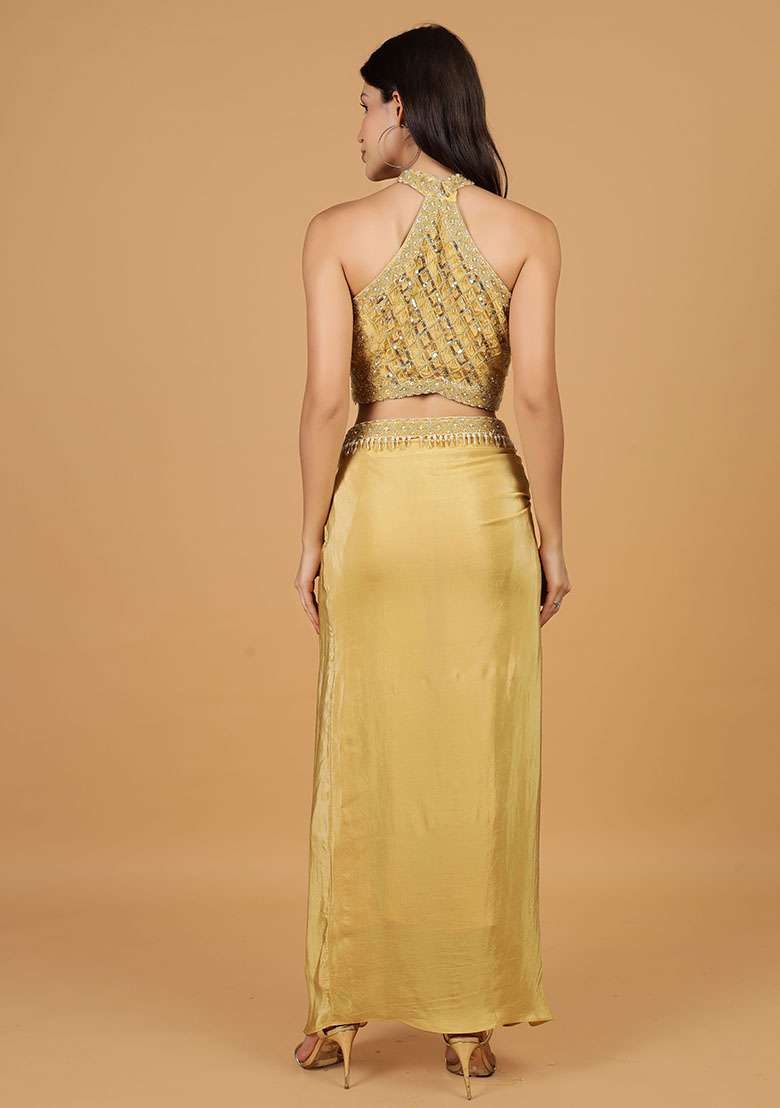 Beige Embroidery Silk Blend Lehenga Set - Indya