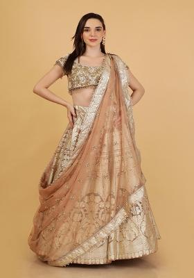 Mocha Brown Embroidery Organza Lehenga Set