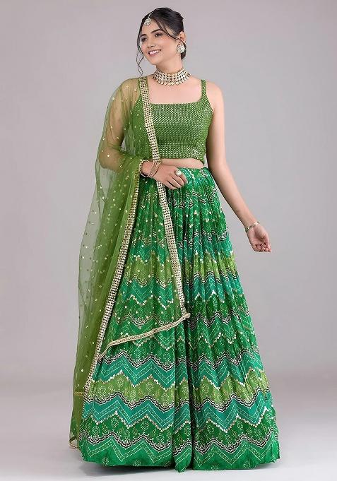 Green Sequins Georgette Lehenga Set