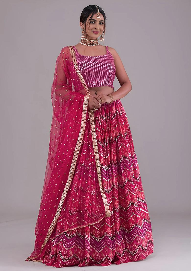 Pink Sequins Georgette Lehenga Set - Indya