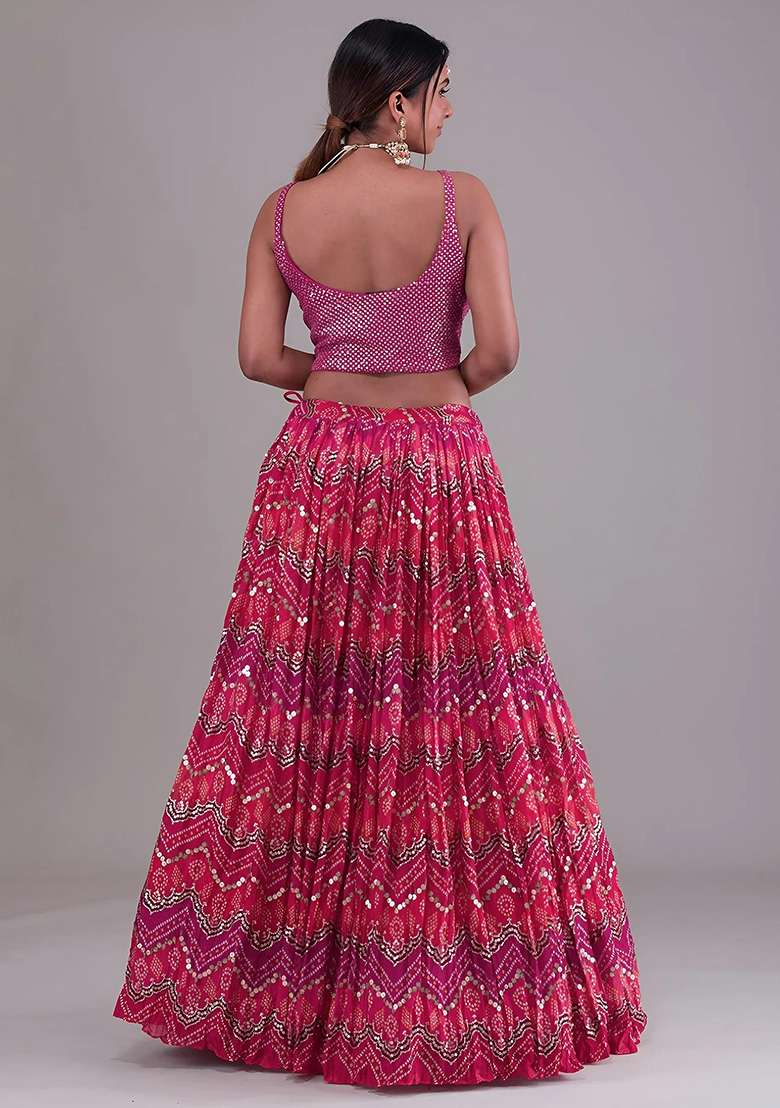 Pink Sequins Georgette Lehenga Set for Diwali and Festive Wear - Indya