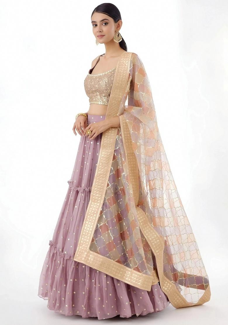 Pink Sequins Georgette Lehenga Set - Indya