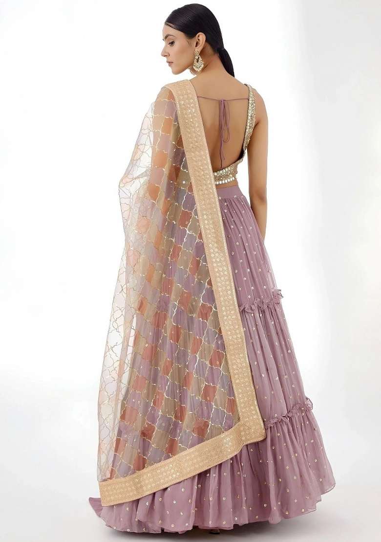 Pink Georgette Lehenga Set with Sequins for Diwali | Wedding & Festive Wear - Indya