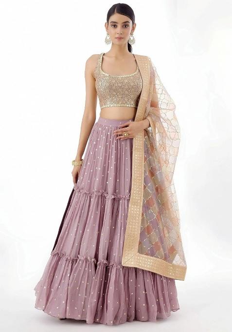 Pink Sequins Georgette Lehenga Set