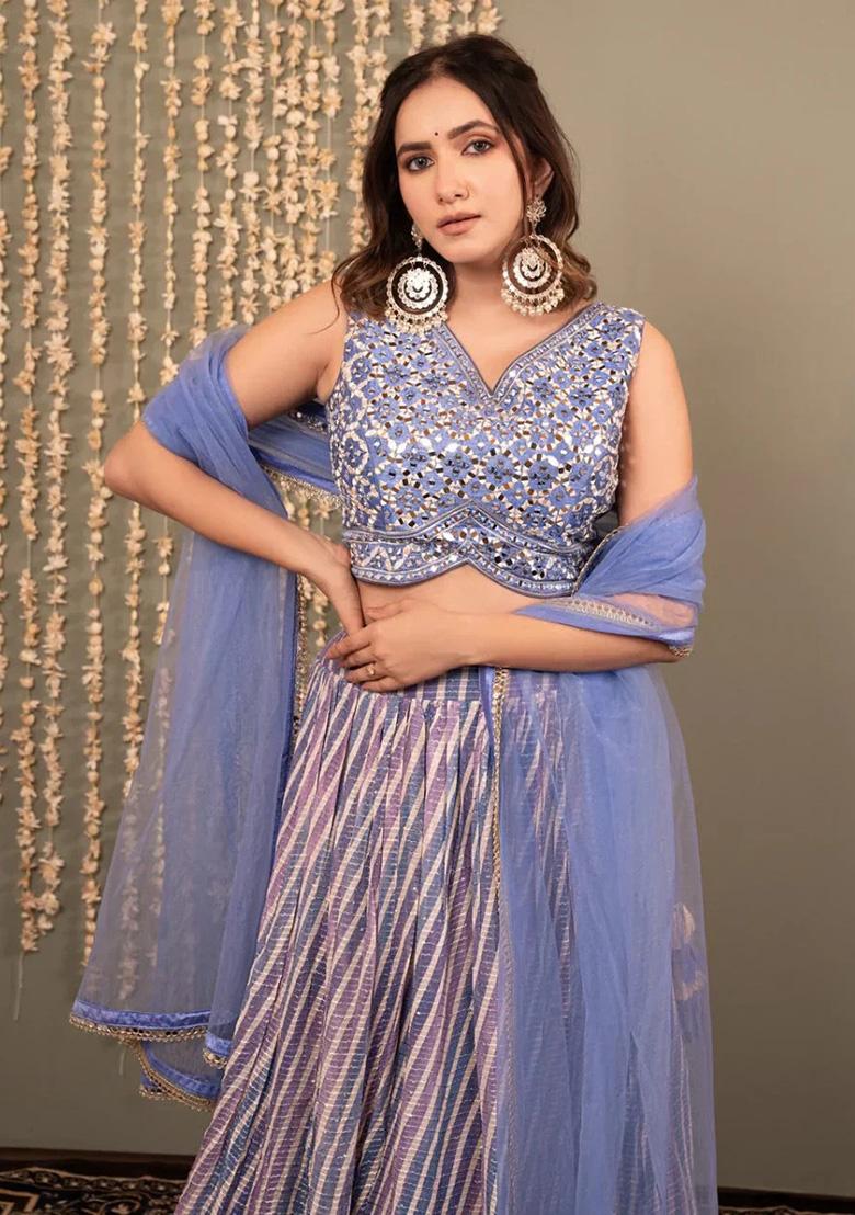 Purple Embroidery Organza Lehenga Set - Indya