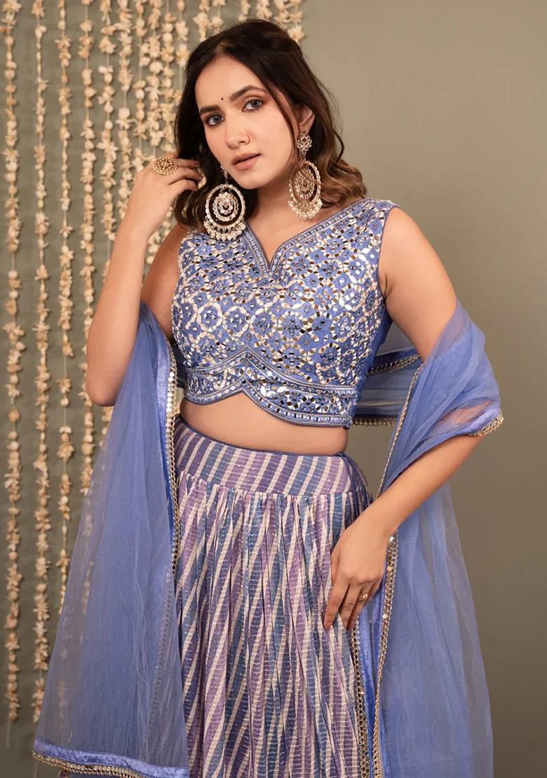 Purple Embroidery Organza Lehenga Set - Indya