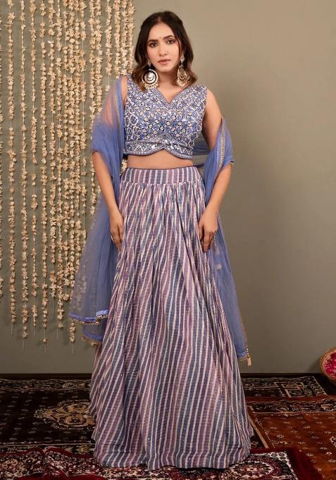 Purple Embroidery Organza Lehenga Set