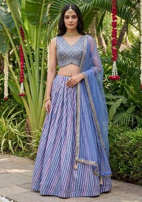 Lavender Mirror Work Organza Lehenga Set