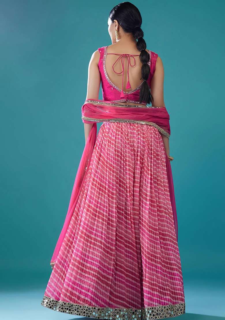 Pink Organza Lehenga Set with Embroidery for Diwali | Wedding & Festive Wear - Indya
