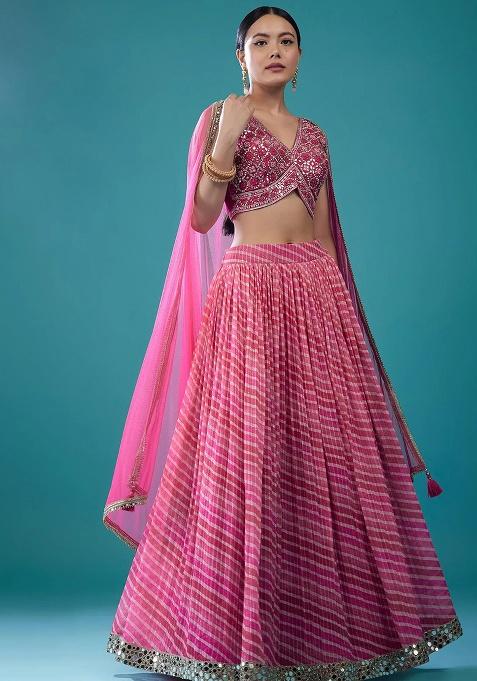 Pink Embroidery Organza Lehenga Set