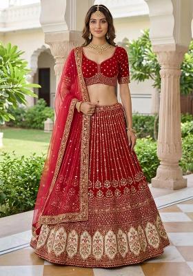 Maroon Embroidery Organza Lehenga Set