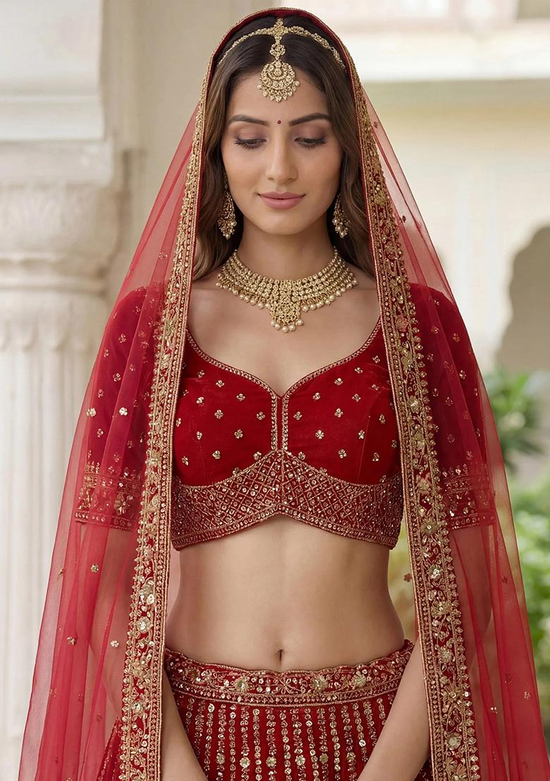 Maroon Embroidery Organza Lehenga Set - Indya